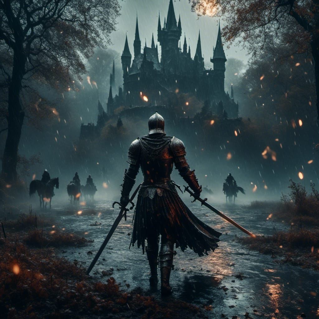 Knight Training in Rain, Detailed Matte Painting