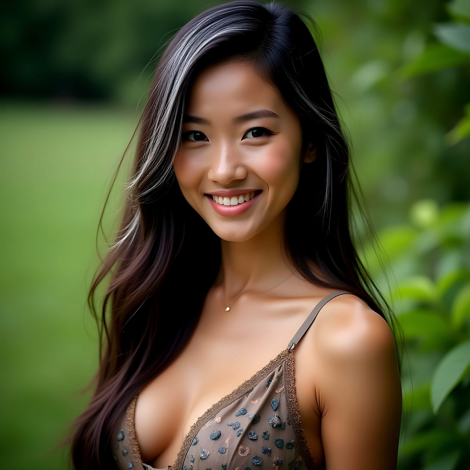 Smiling Thai Woman in Natural Outdoor Setting
