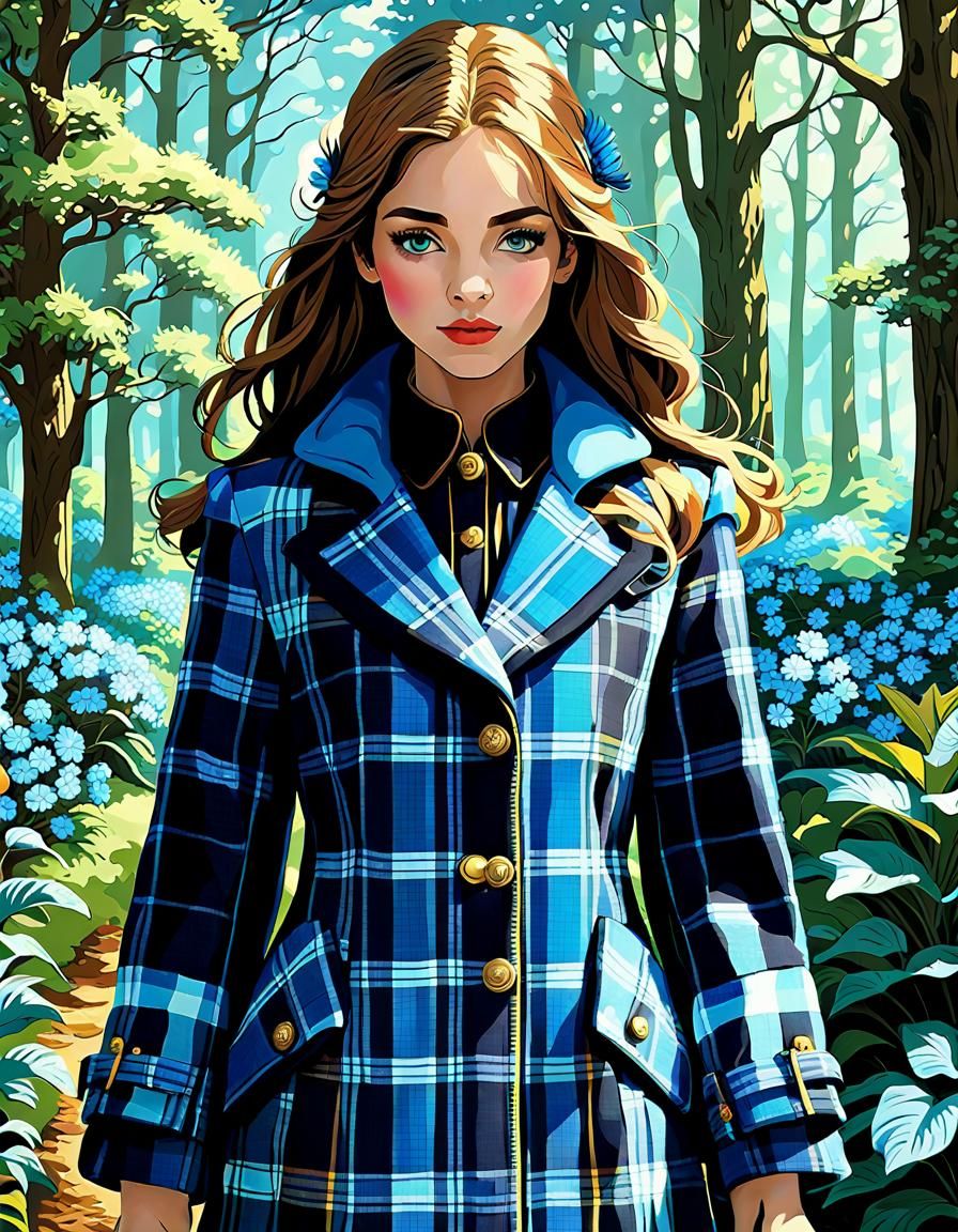 Magical Plaid Princess in Hyperdetailed Fantasy Forest