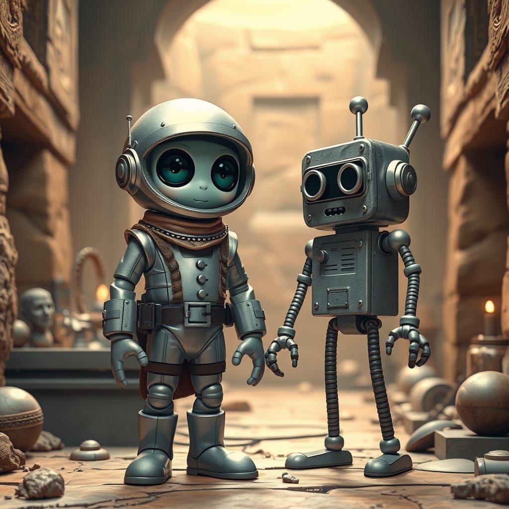 Retro Sci-Fi Alien Explorer in Claymation Style