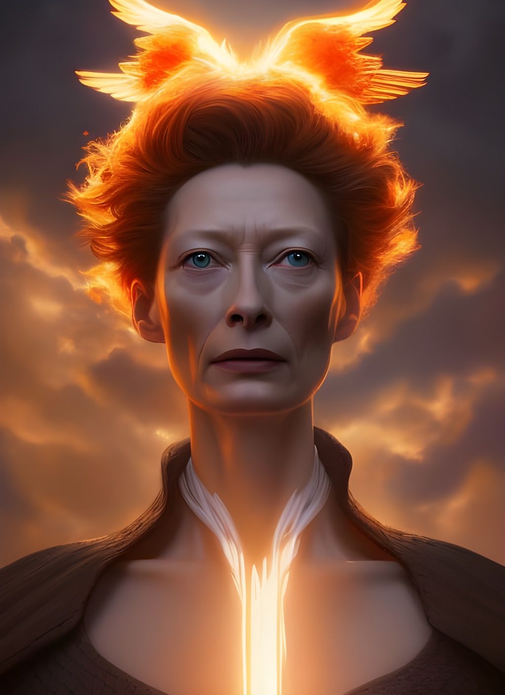 Angel with Burning Wings in Dramatic Lighting