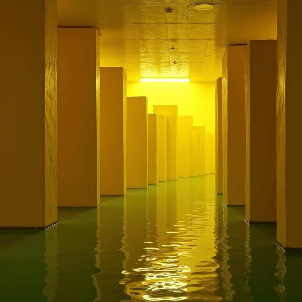 Uncanny Underground Cityscape with Reflective Buildings