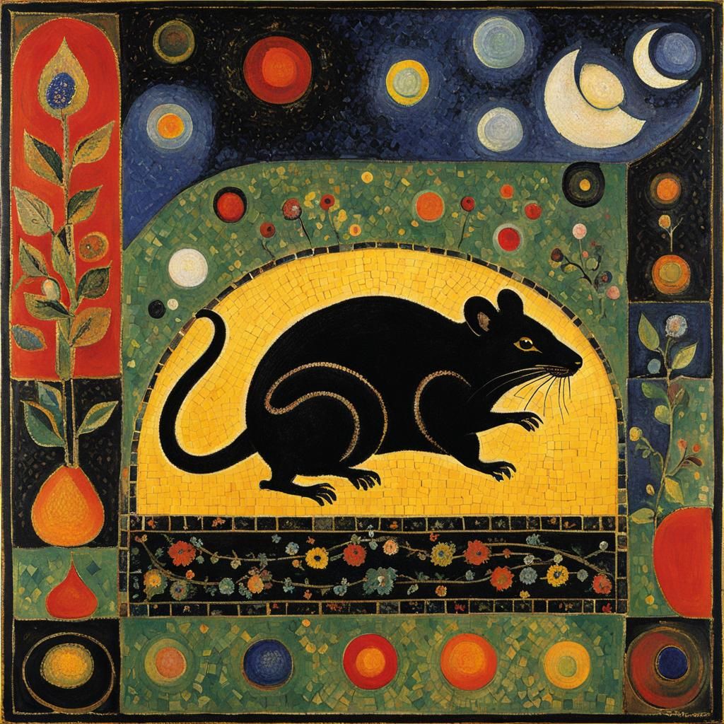 Black Rat in Mosaic Style of Chagall