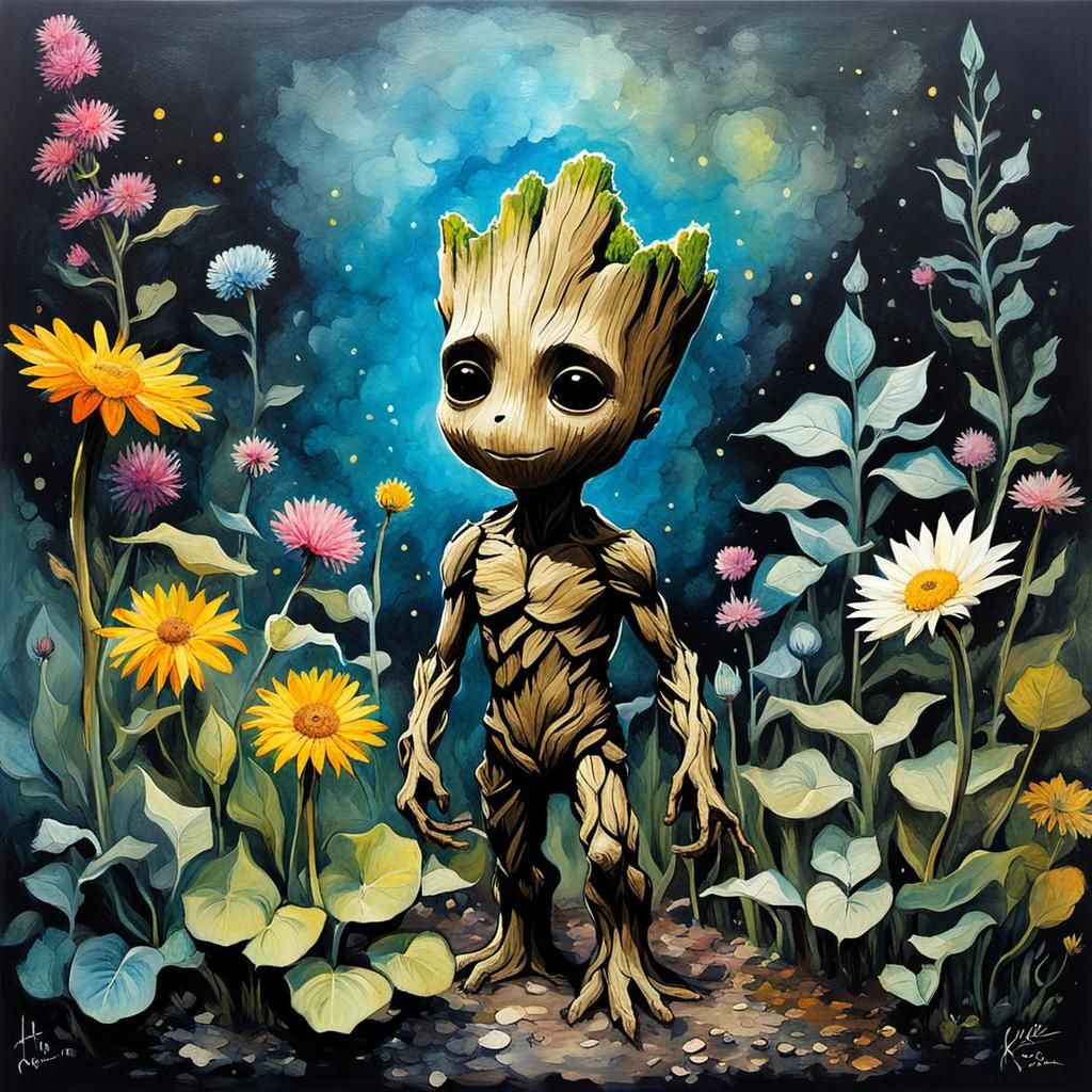 Baby Groot explores the secret garden