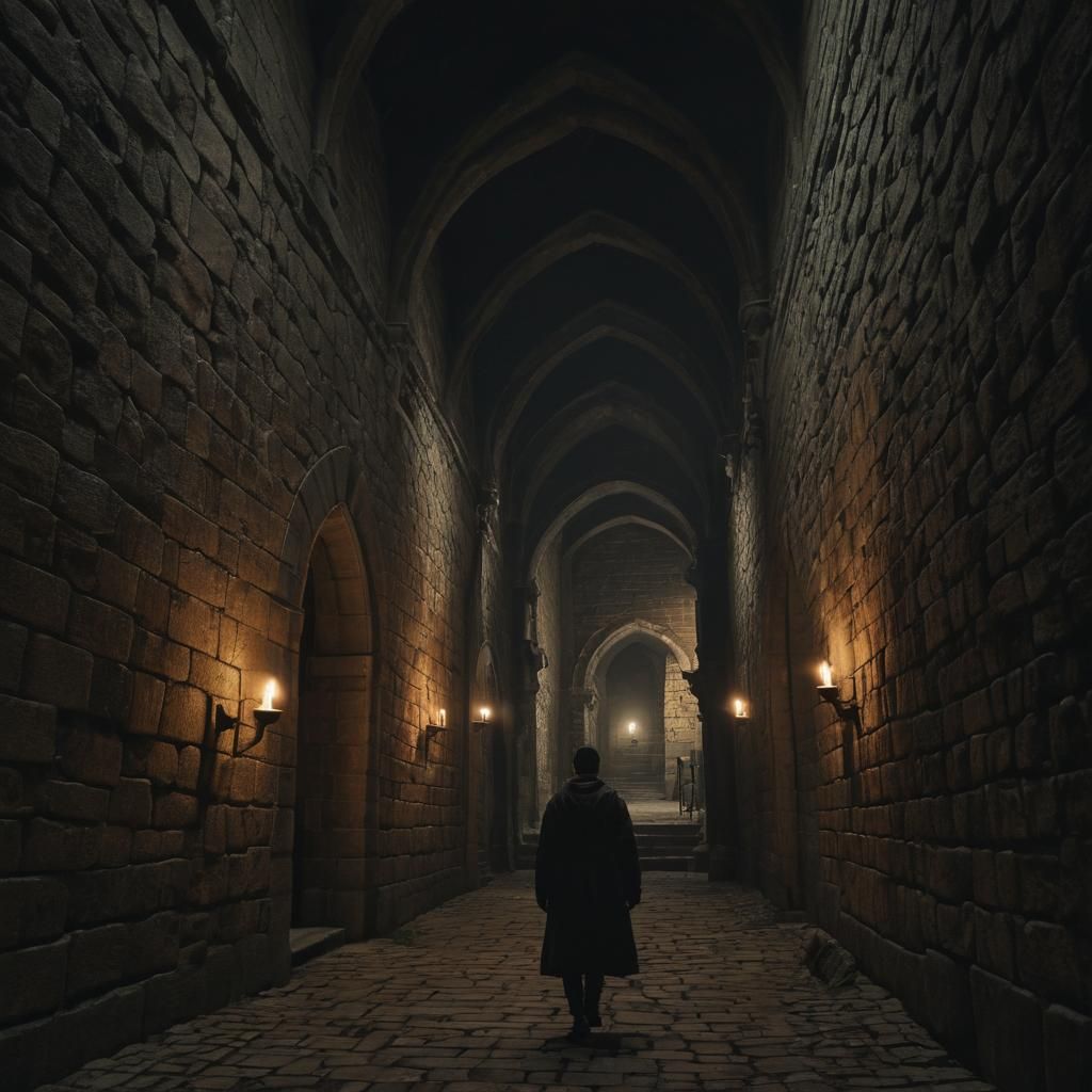Eerie Stone Passageway in Dark Fantasy Style
