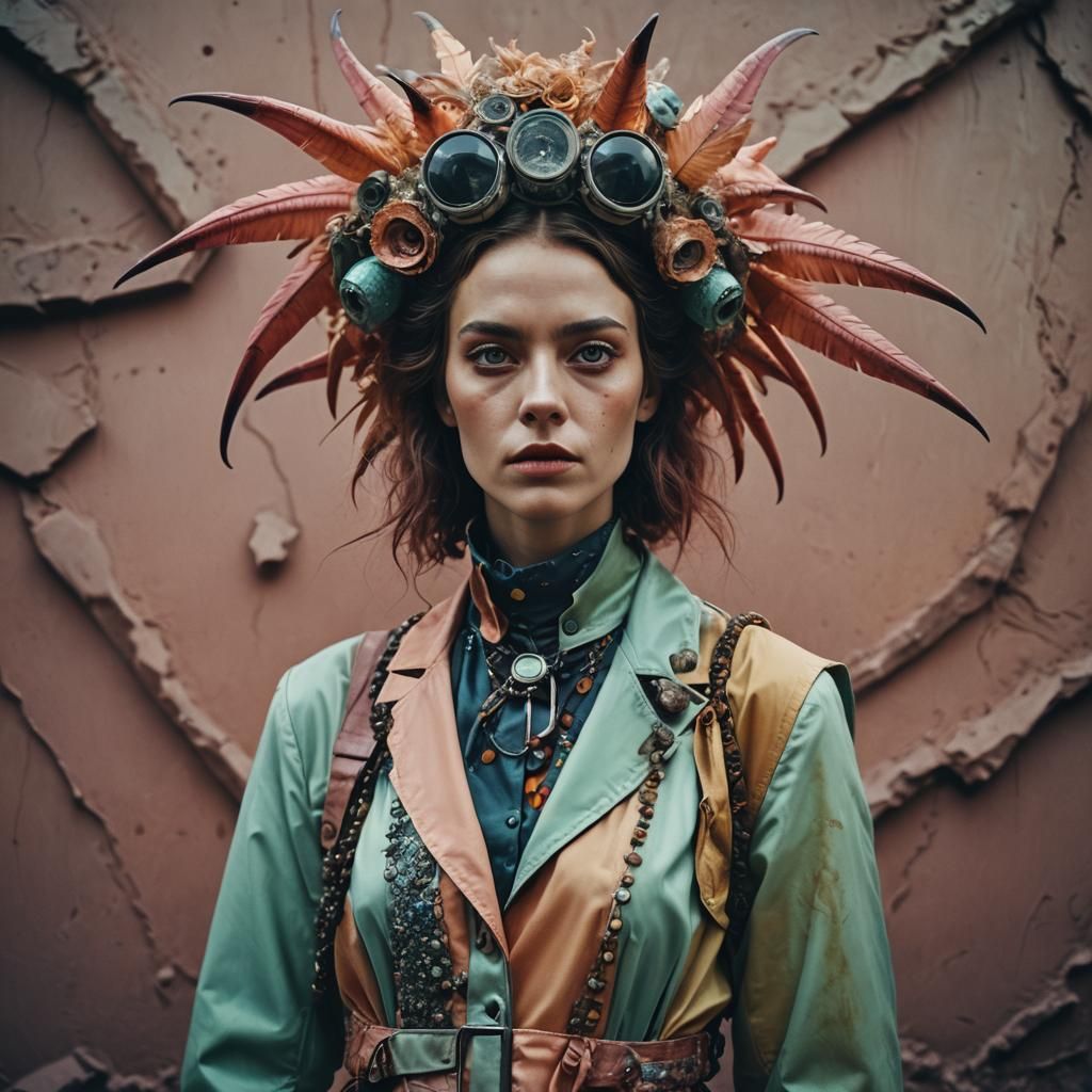 Surreal Portrait of Eccentric Woman in Cinematic Style