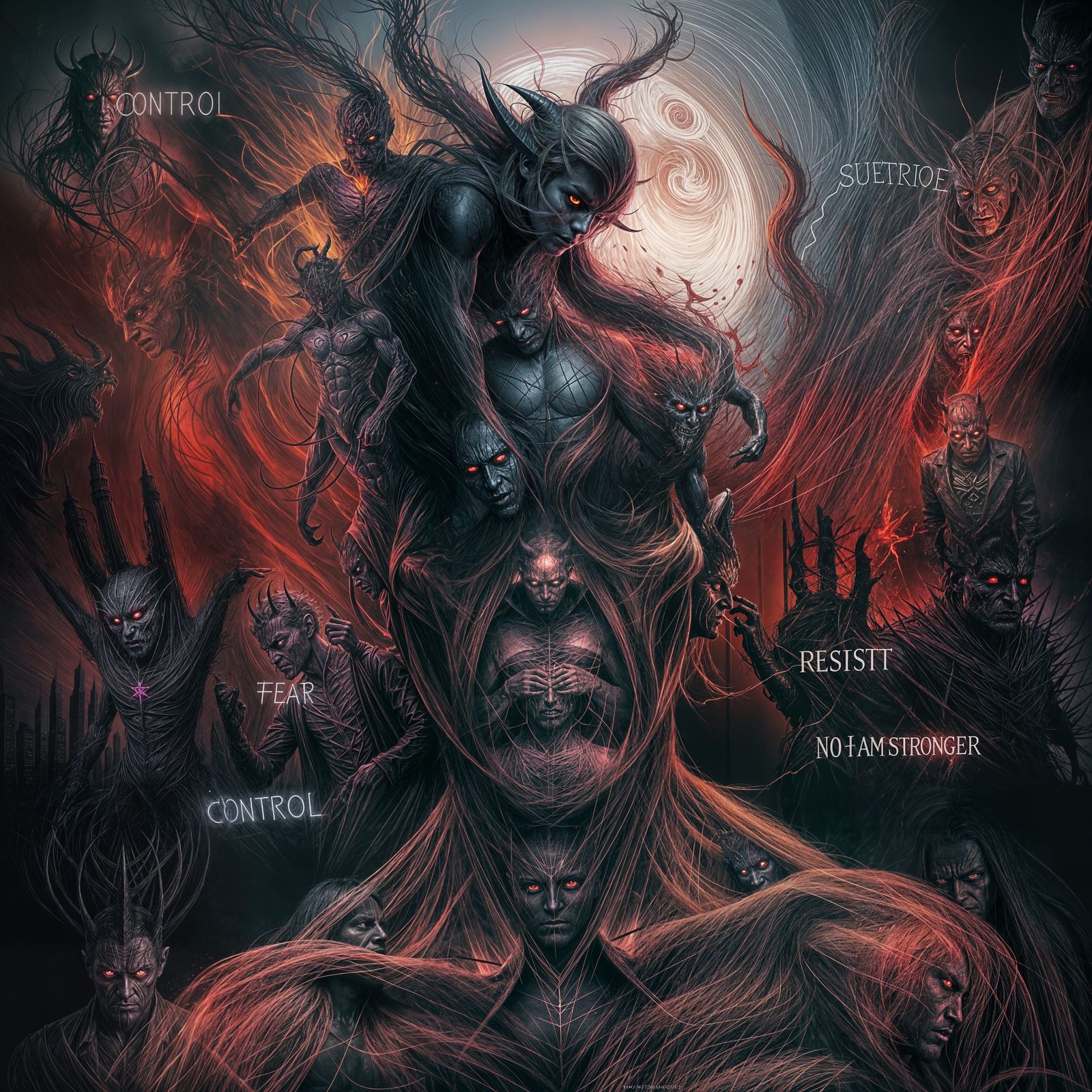 Surreal Painting: Man's Internal Battle with Darkness