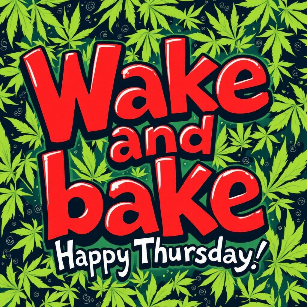 Wake and Bake Happy Thursday in Bold Red and Silver Graffiti...