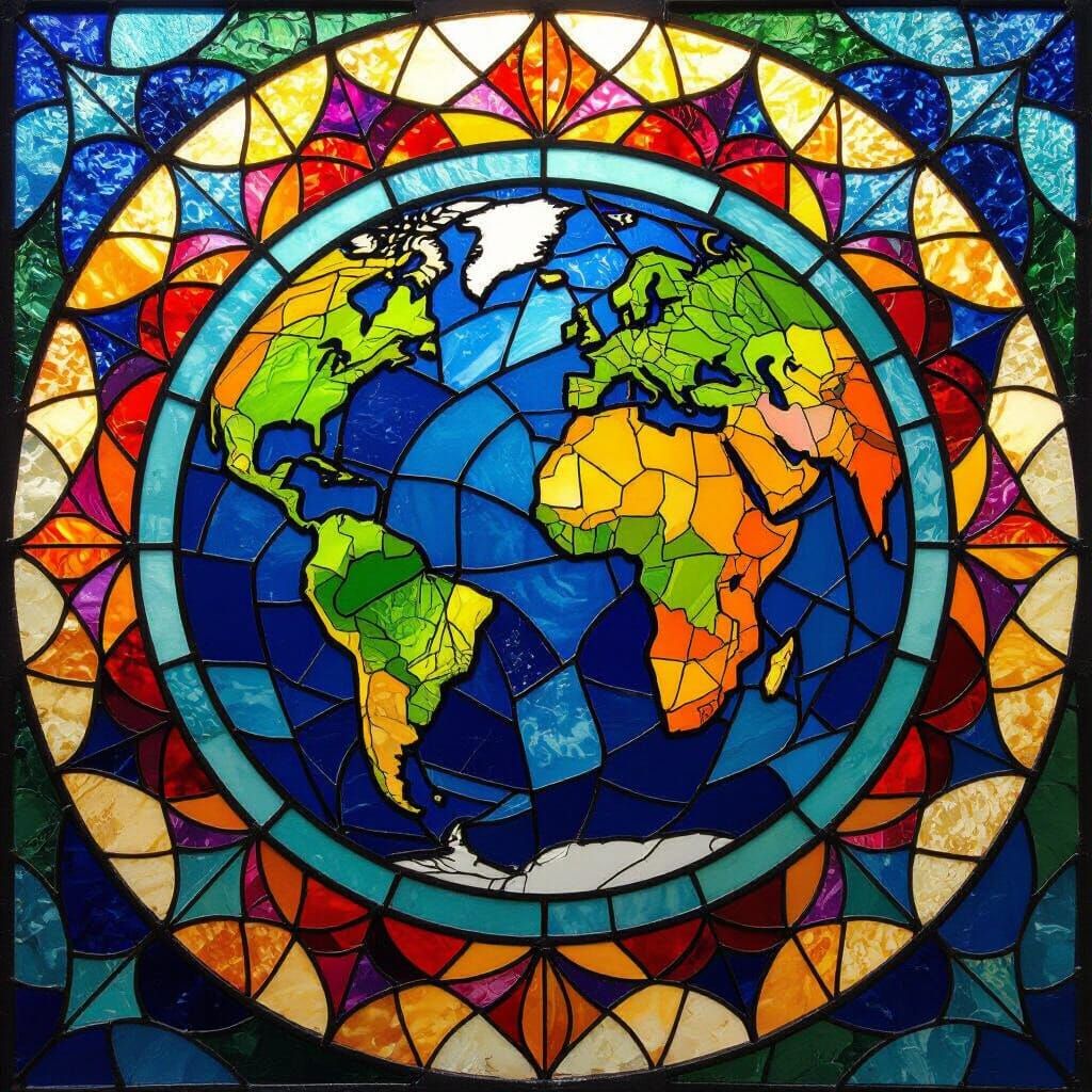 Earth Emblem in Stained Glass Mosaic Art