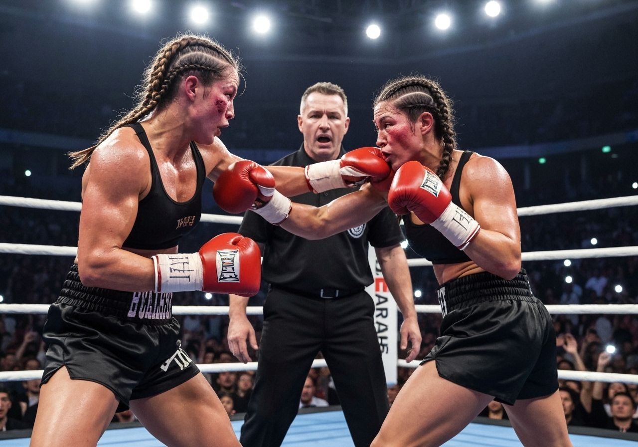 Intense Boxing Match Between Two Female Fighters