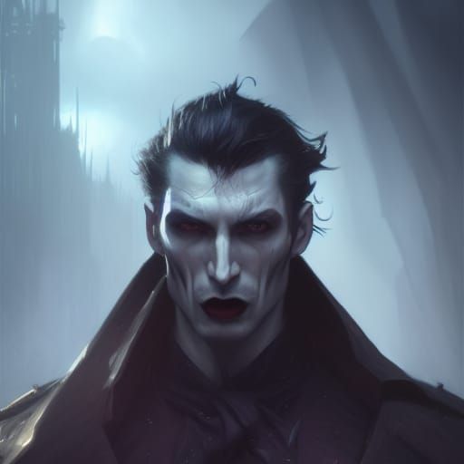 Handsome Vampire Man with Blue Eyes in Dark Fantasy Style