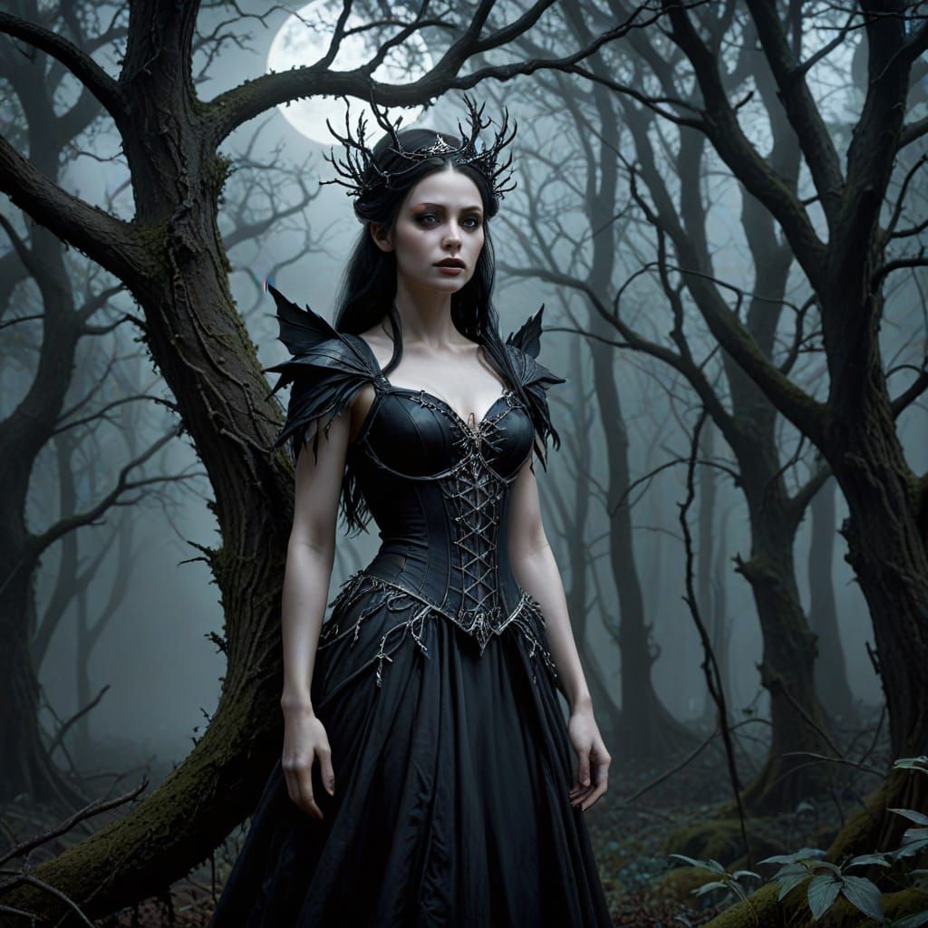 Gothic Fairy Princess in Dark Forest