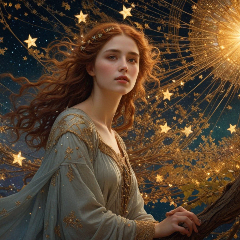 Ethereal Pre-Raphaelite Beauty with Stellar Curls