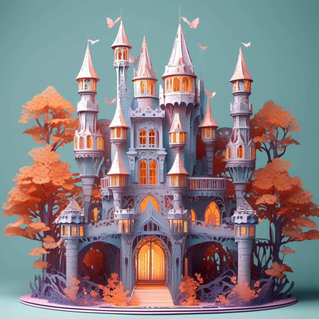 Detailed 3D Kirigami Fairy Princess Castle