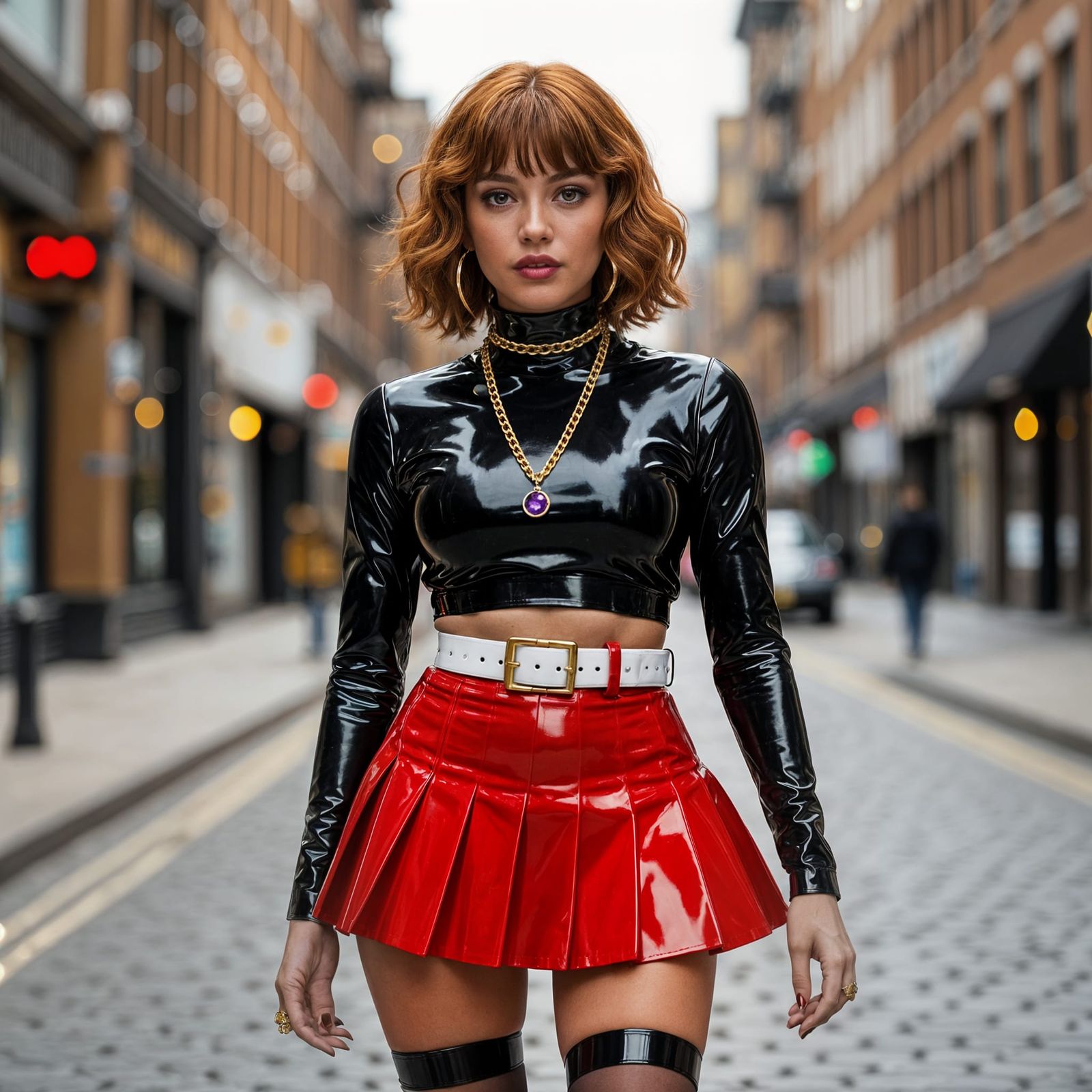 High Fashion Latex Outfit with Amethyst Necklace