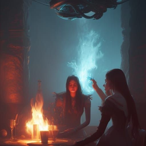 Dark Fantasy Gossip in Art Nouveau Style