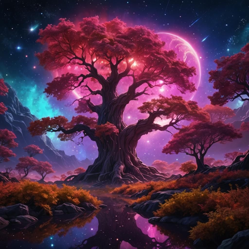 Cosmic Tree of Creation in 3D Anime Style