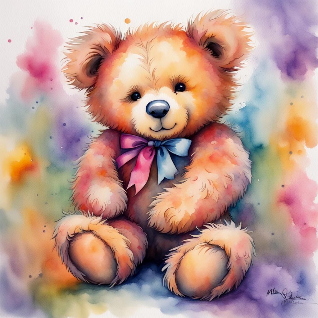 Teddy Bear Watercolor Illustration in Storybook Style