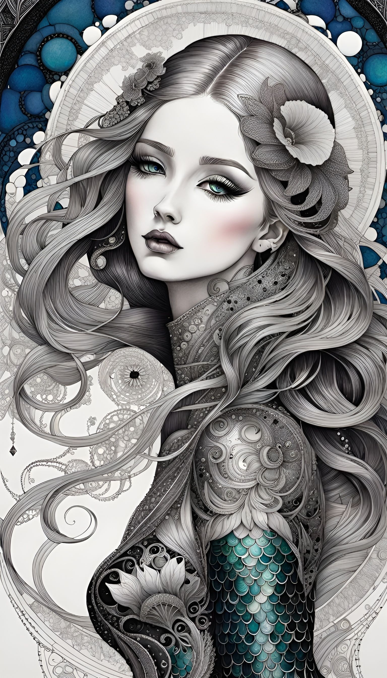 Amazing Mermaid, Black and White Portrait