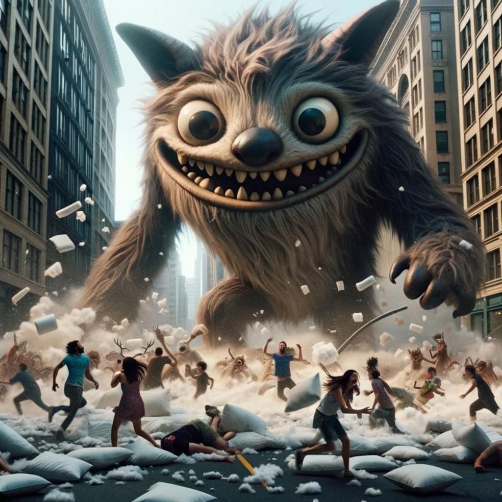 Cartoon Monster Creates Playful Chaos in City