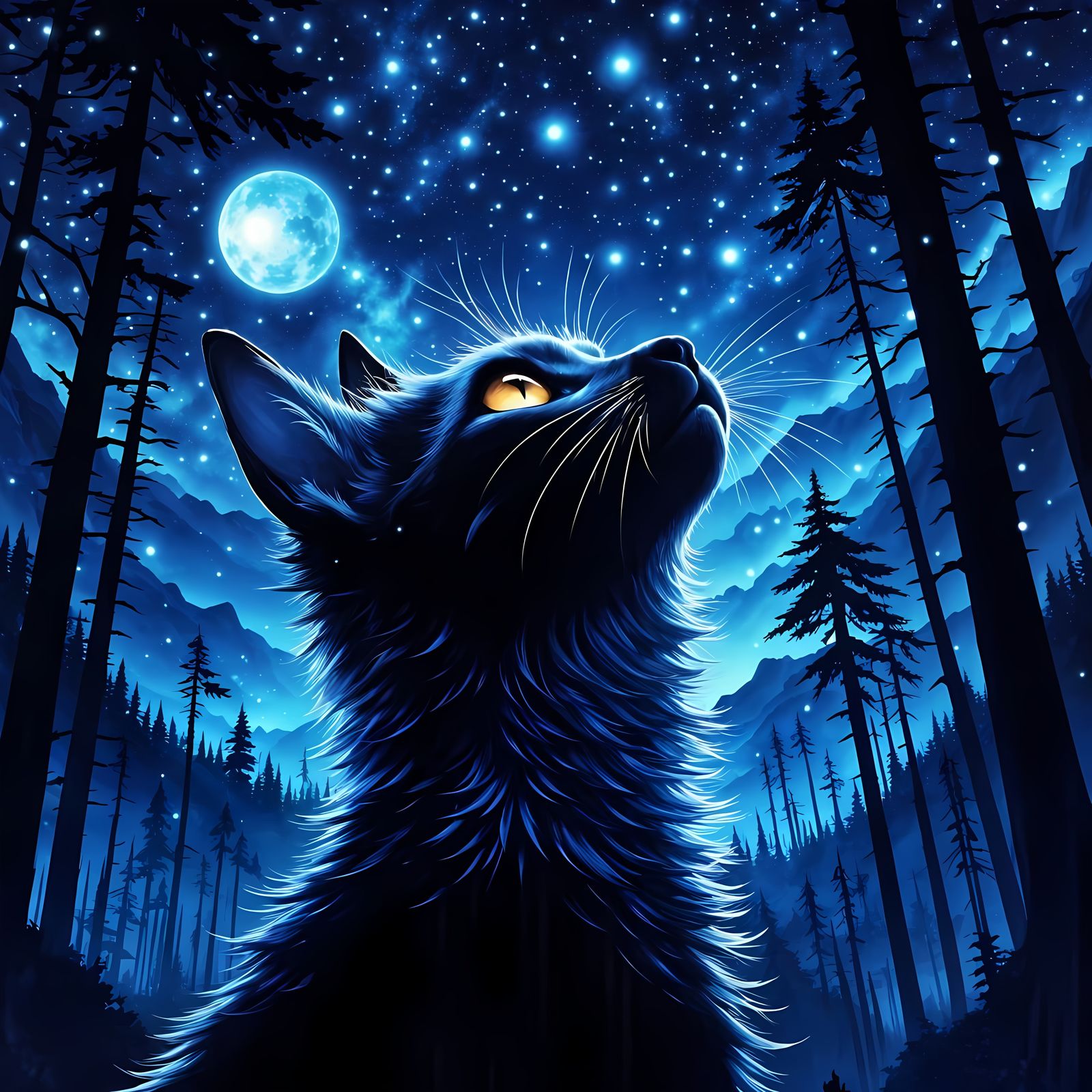 Moonlit Feline Enchantment in Anime Style