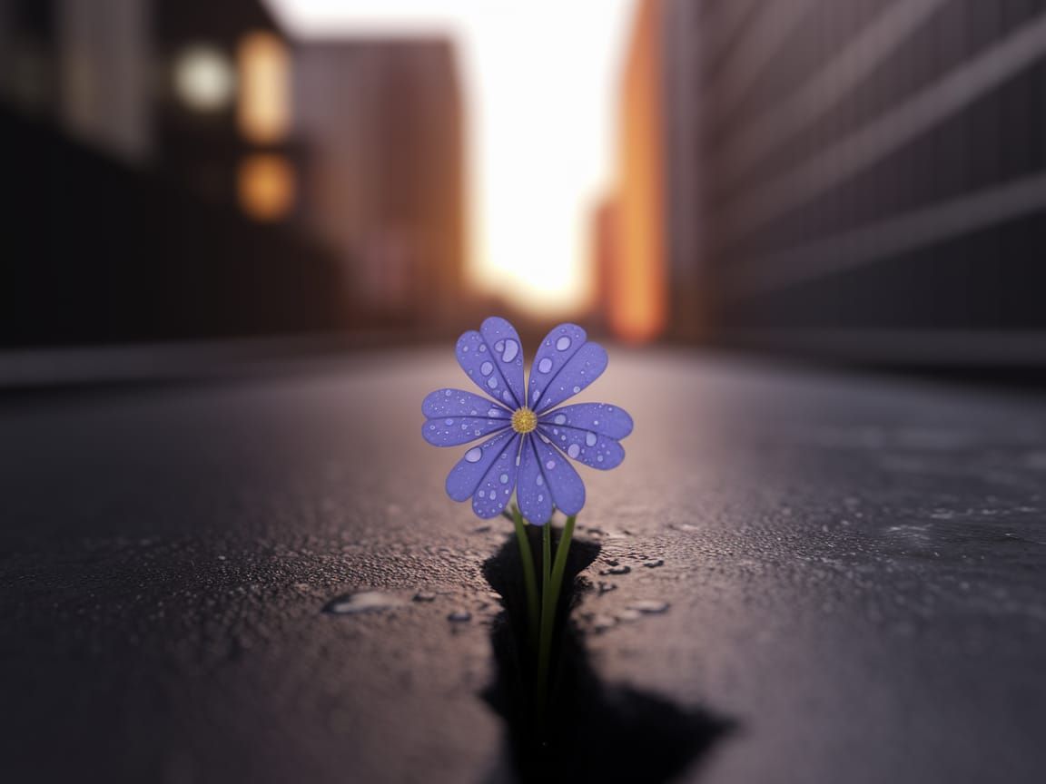 Blue Flower Emerges in Urban Landscape