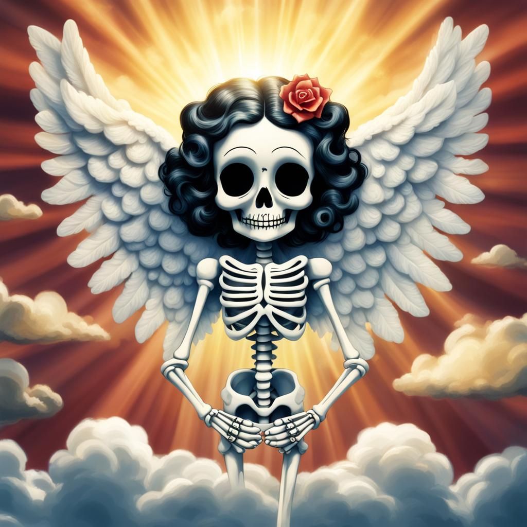 Betty Boop Angel Skeleton in Heavenly Light