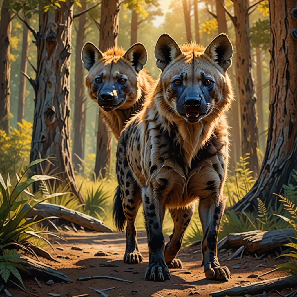 Hyena-Like Dog in Montana Forest Digital Painting