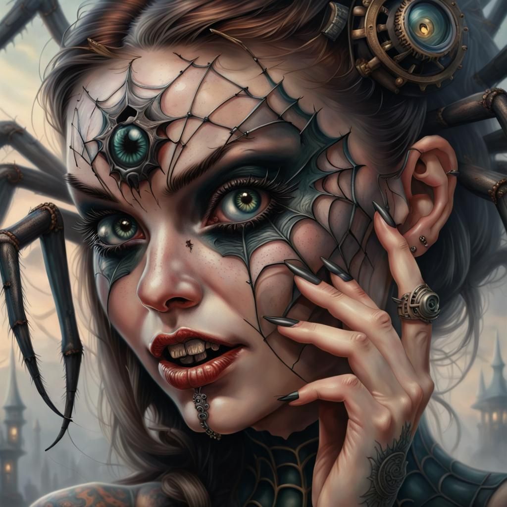Sinister Spider Woman in Steampunk Fantasy Style