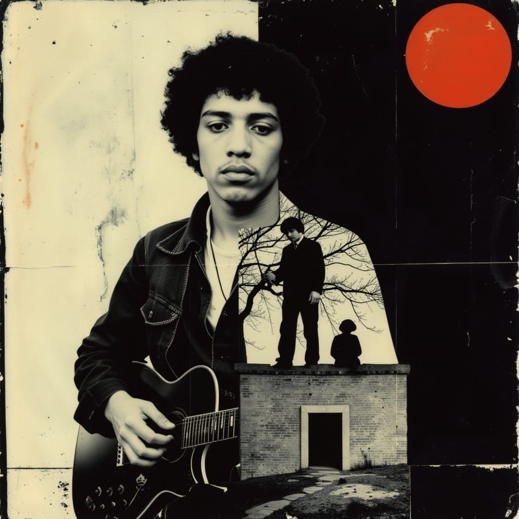 Psychedelic Jimi Hendrix Portrait in Maximalist Style