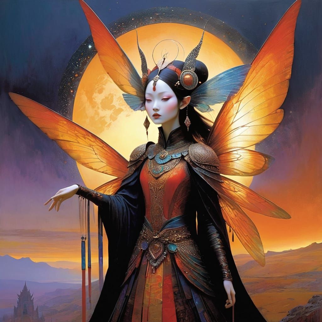 Otherworldly Fairy Portrait in Mixed Media Style