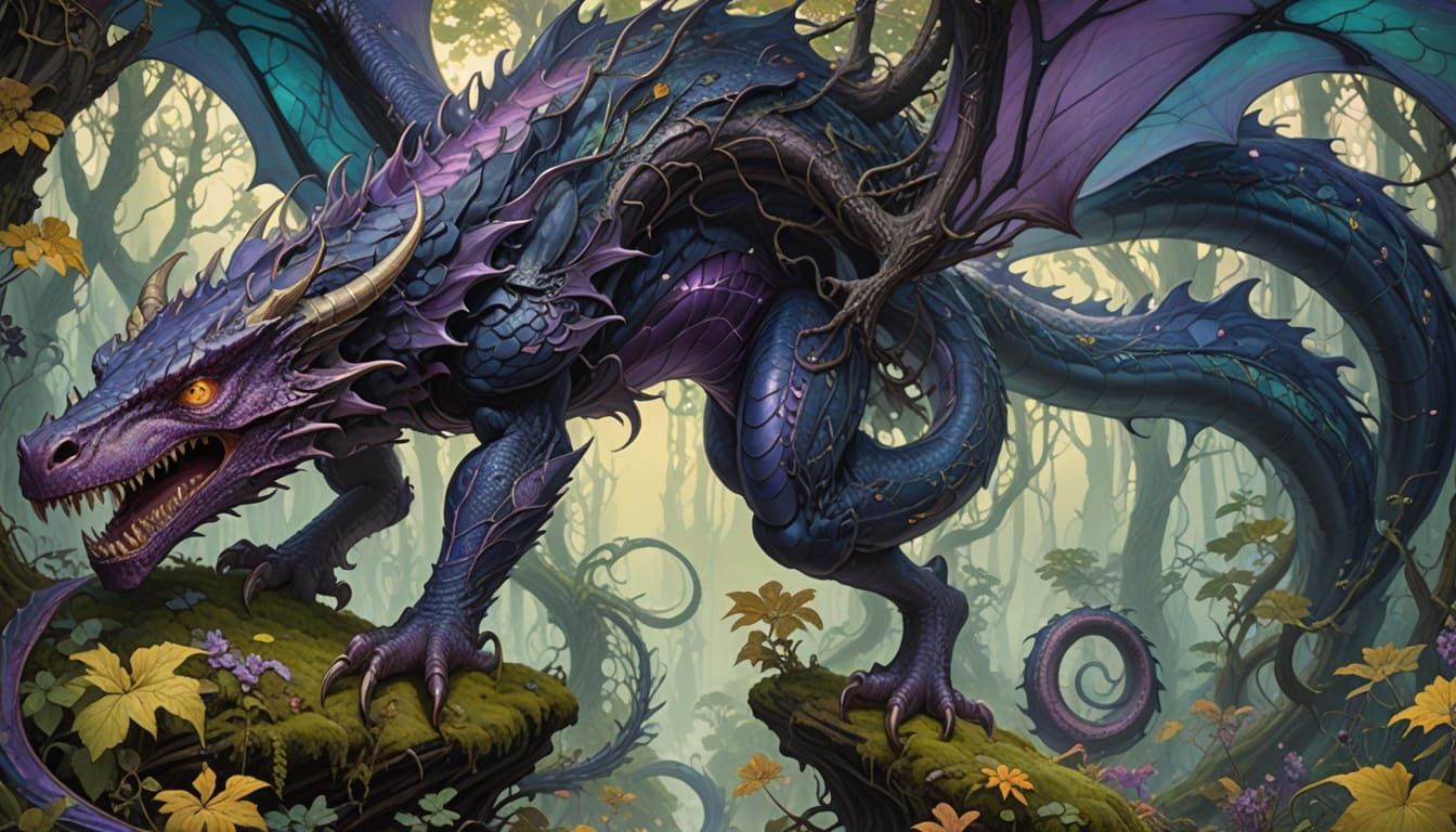 Art Nouveau Jabberwock in a Dreamlike Landscape