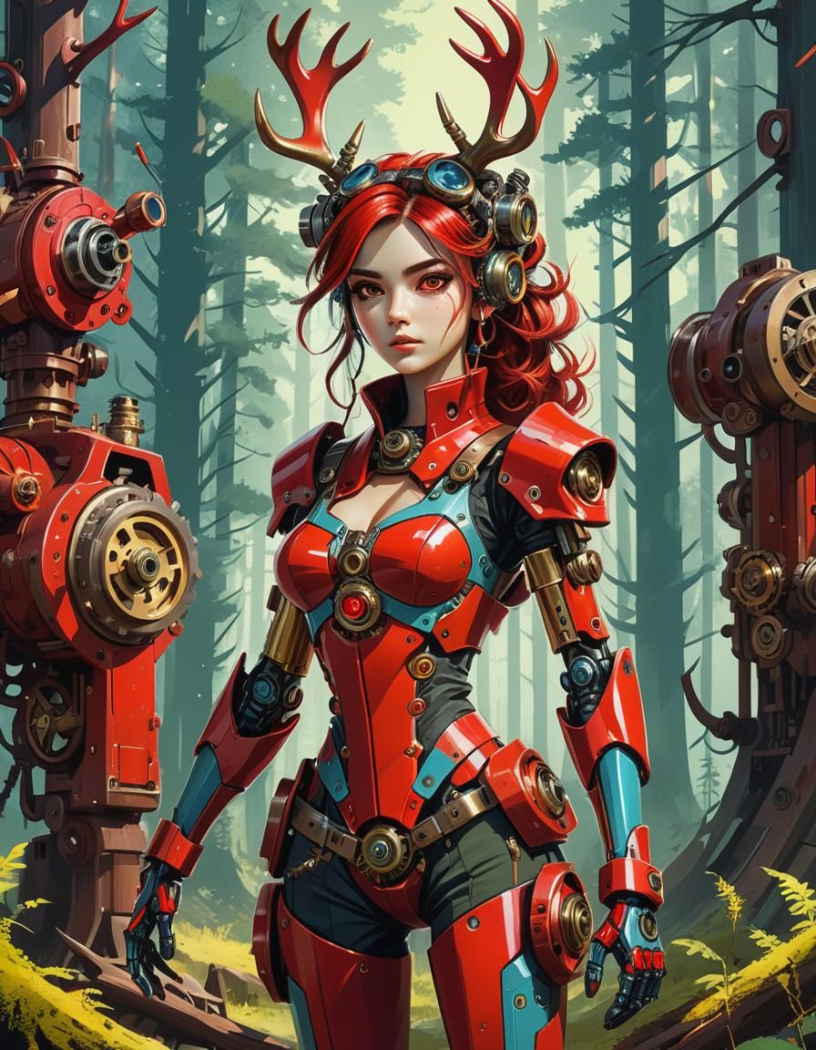 Steampunk Engineer with Antlers in Bauhaus Style