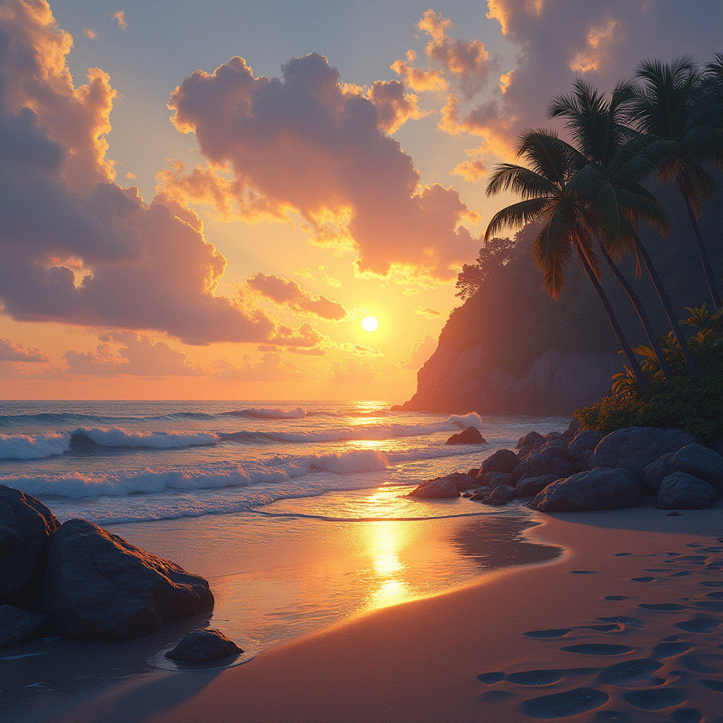 Impressionist Sunset Beachscape in Golden Light