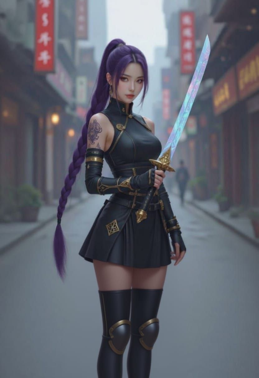 Rumi, a Korean Demon Hunter with Purple Hair