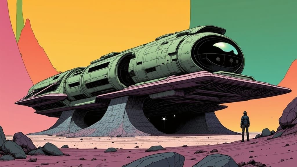 Surreal Space Cruiser in Solarpunk Style