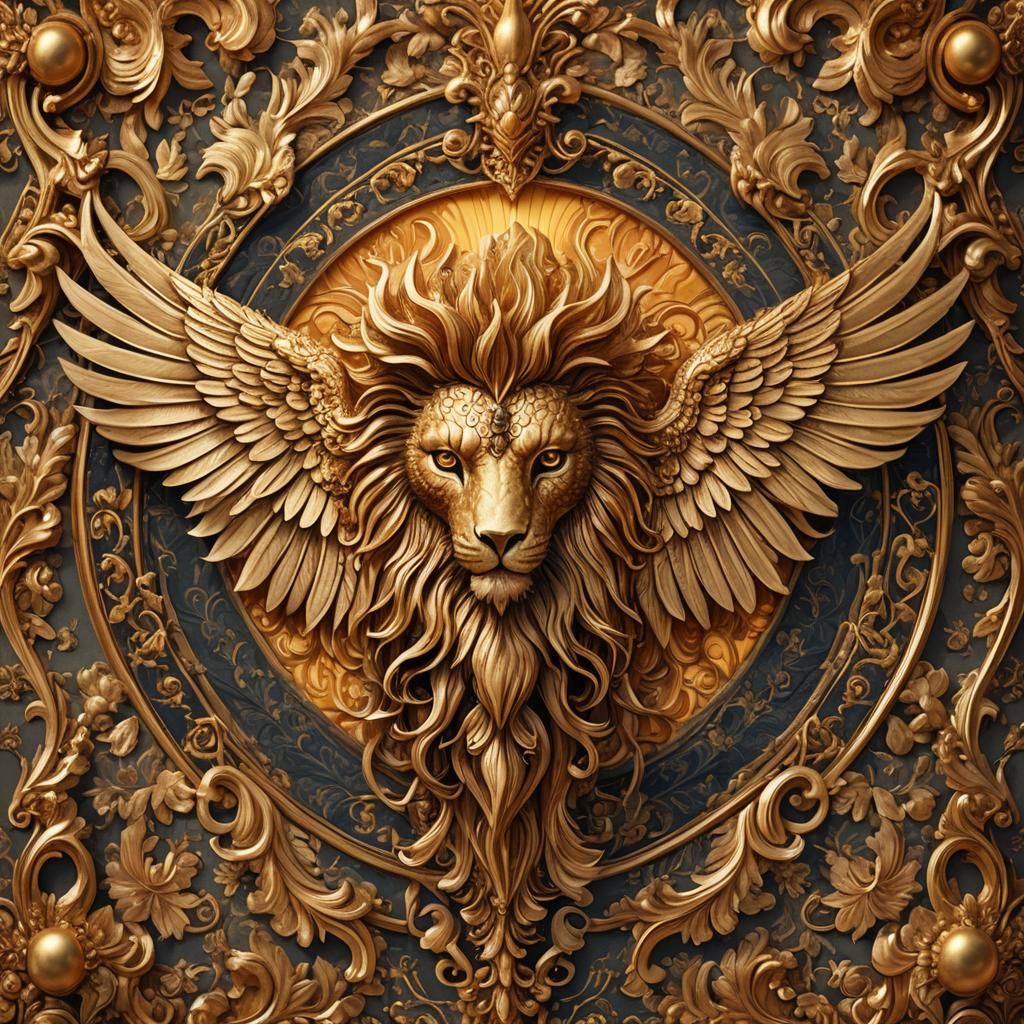 Baroque Tapestry Art: Regal Creature with Fiery Mane