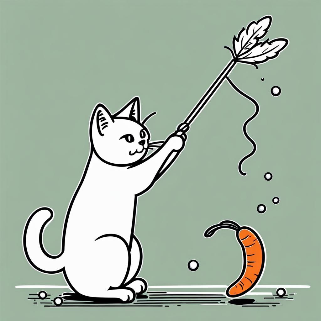 Cat Plays with Carrot Toy: Simple Outline Art