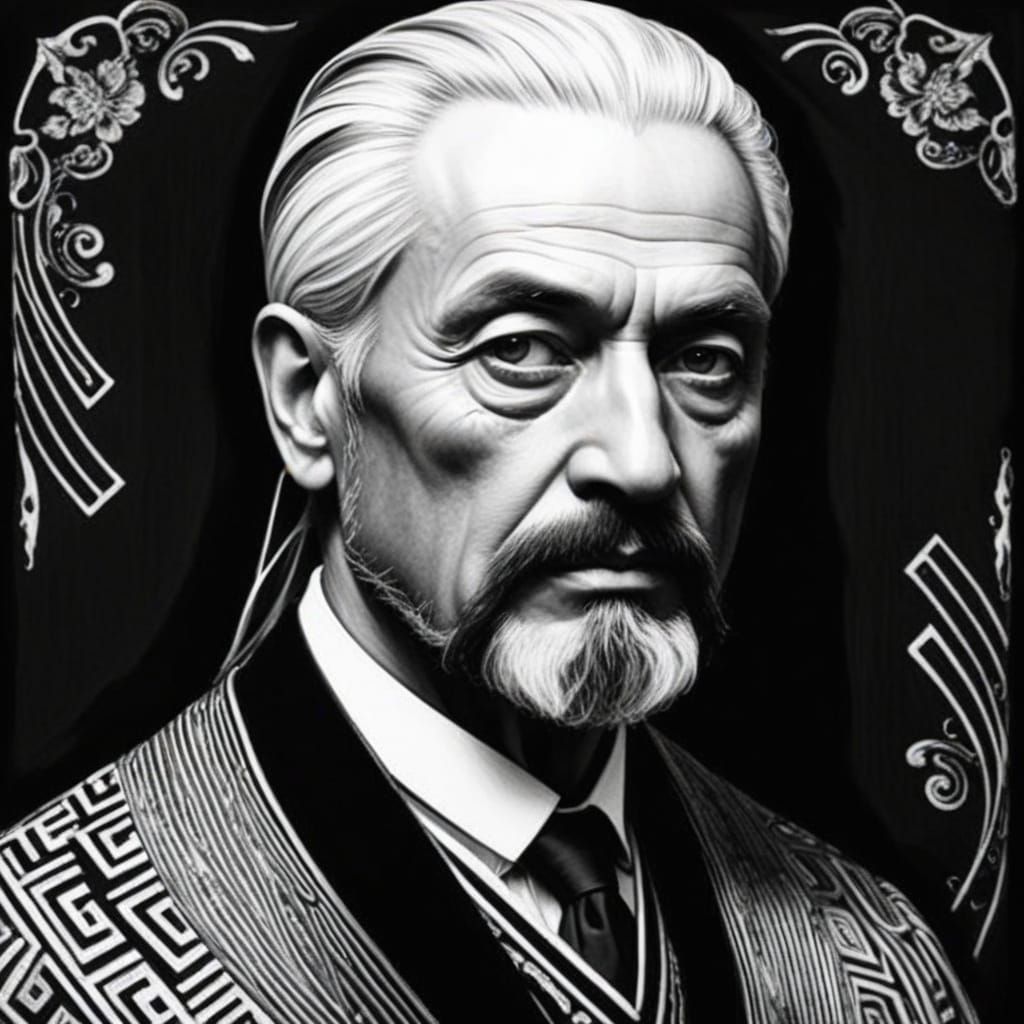 Renaissance Photorealistic Line Art Portrait