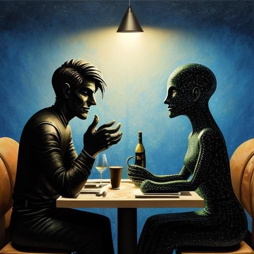 Aliens Fine Dining: Impasto Painting of a Date