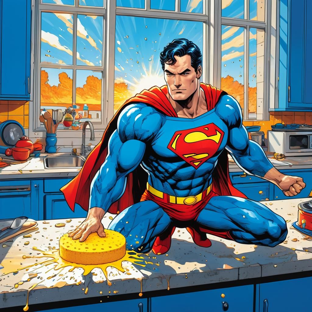Superman as Kitchen Sponge in Comic Book Art