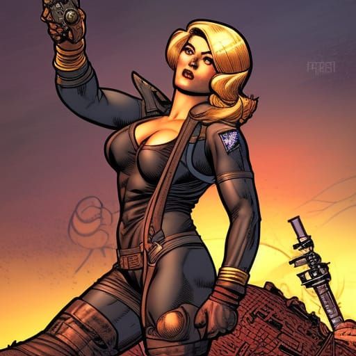 Vault Girl Victory Pose in Comic Book Art