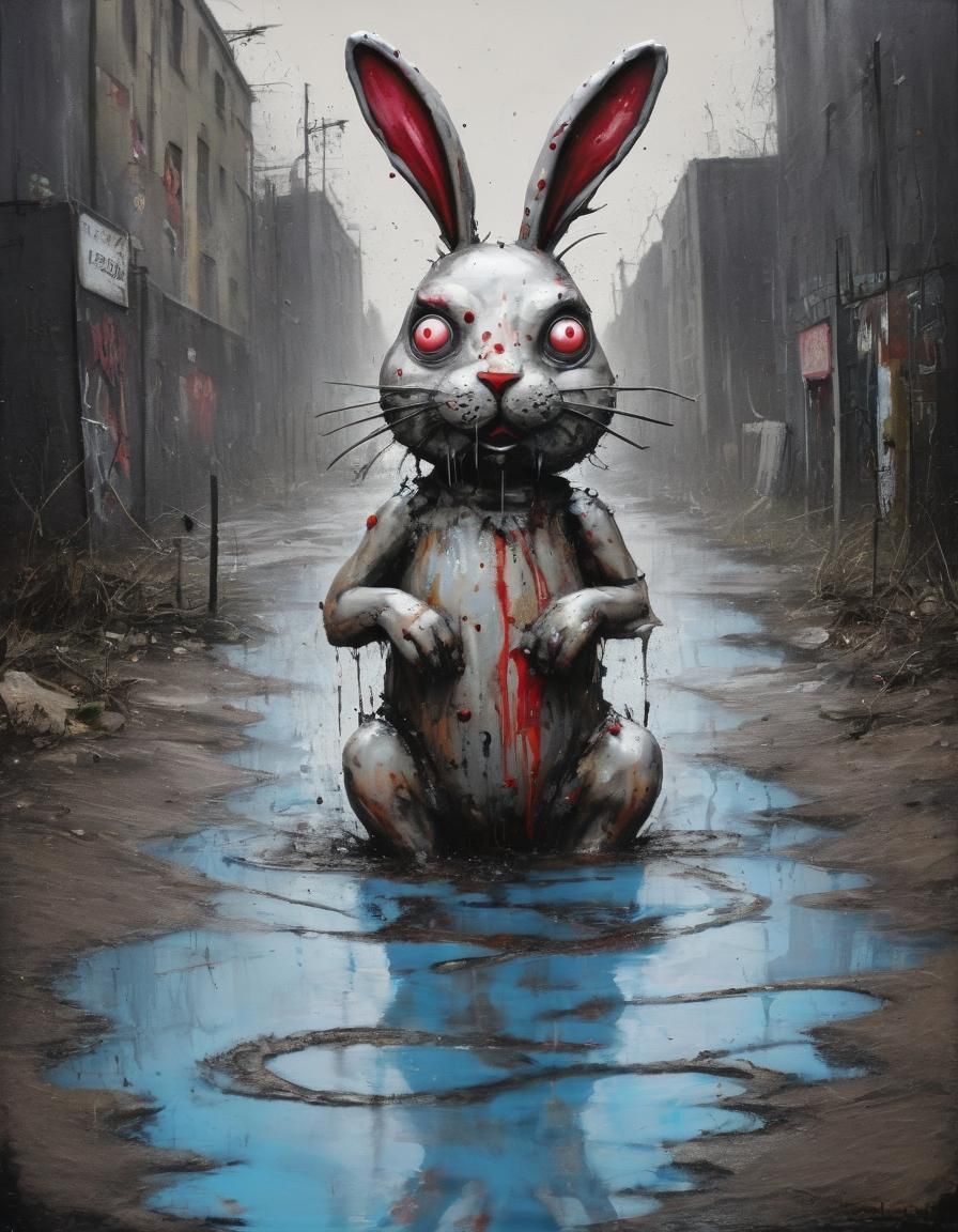 Expressionist Demon Bunny in Aerosol Paint Style
