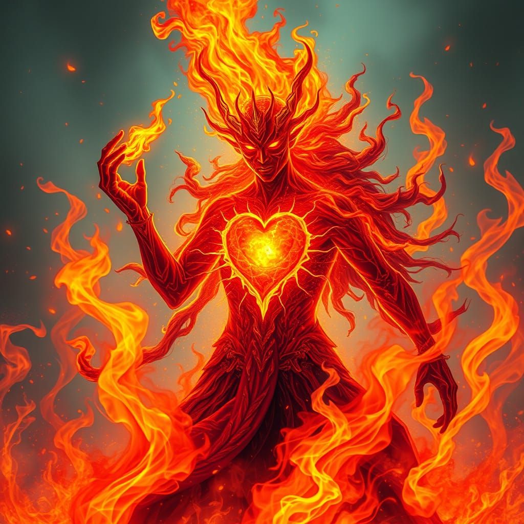 Fiery Heart in Ethereal Digital Art Style