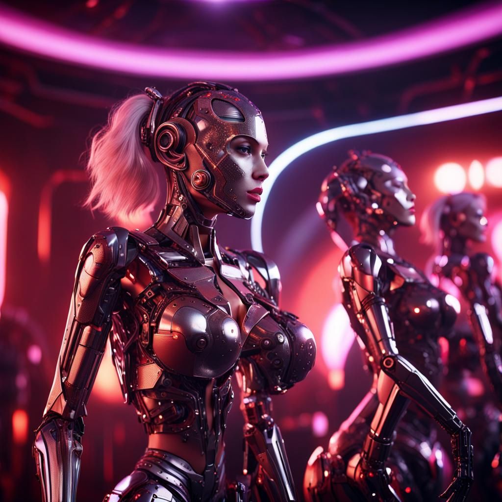 Cyborg Burlesque in Nightclub with Vibrant Lighting