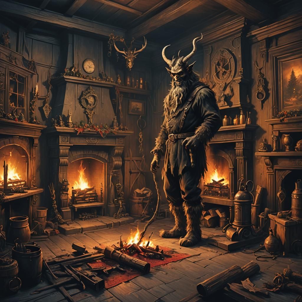 Krampus in Industrial Age England: Dark Fantasy Art