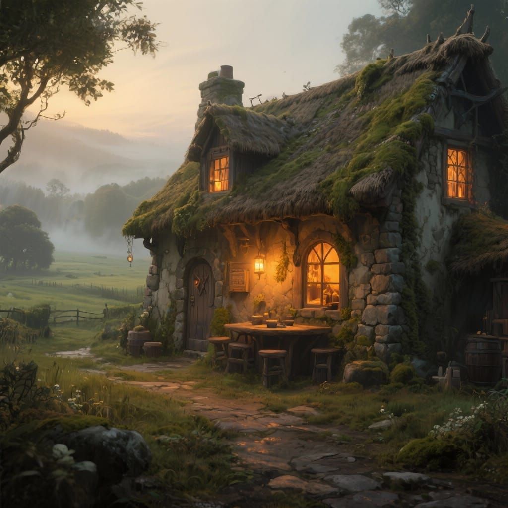 Medieval Fantasy Tavern in Misty Countryside