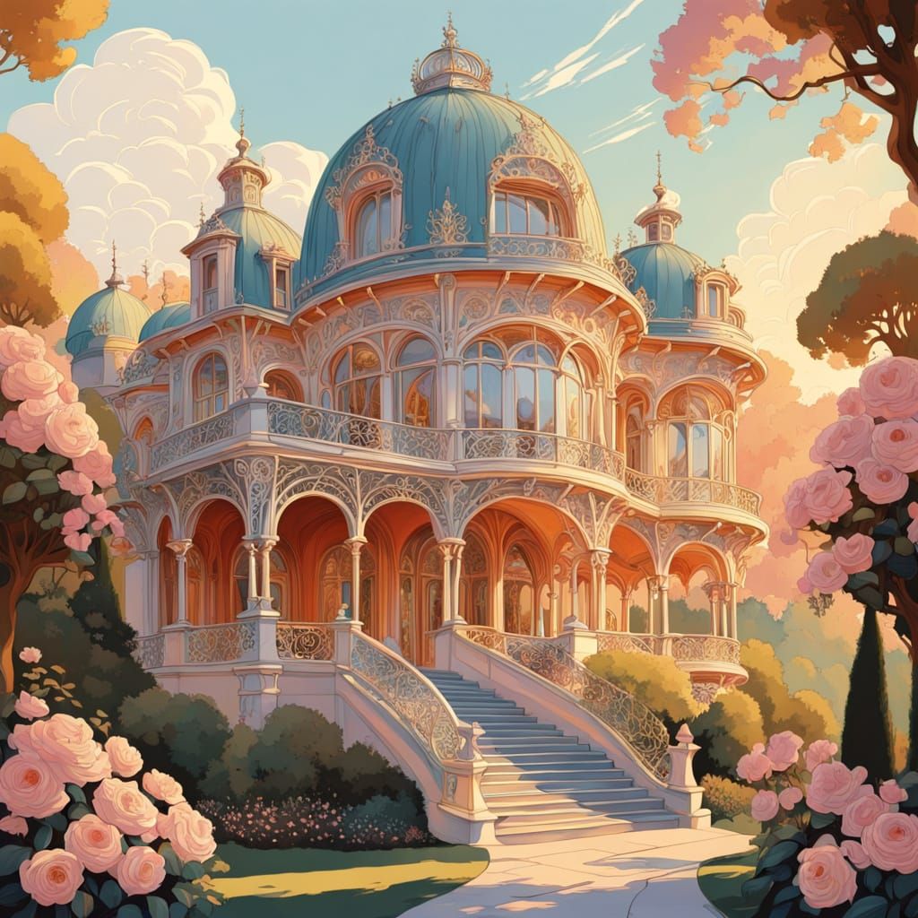 Elegant Belle Epoque Iron Pavilion in a Rose Garden