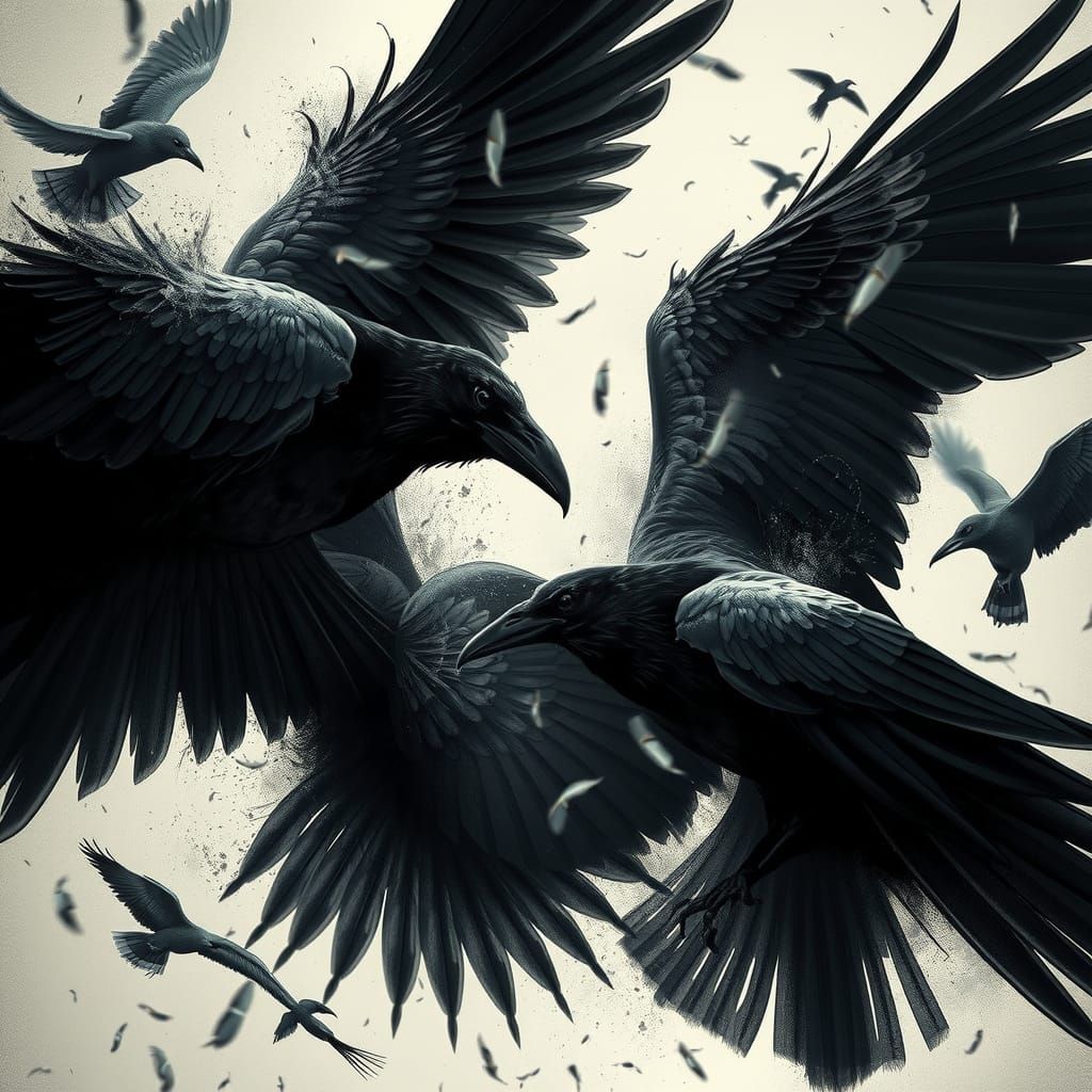 Romantic Morbid Fantasy Raven Flight Illustration