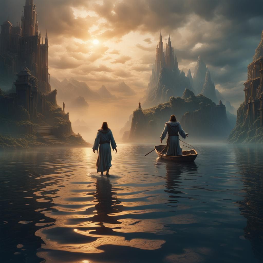 Peter Walks on Water: Detailed Fantasy Art